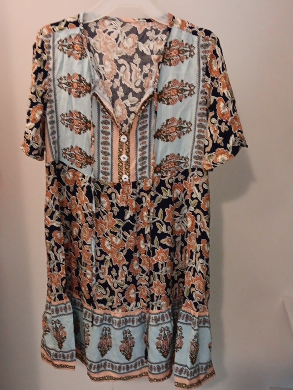 SHEIN Floral/Paisley Midi Dress in Blues and Tan Size XL